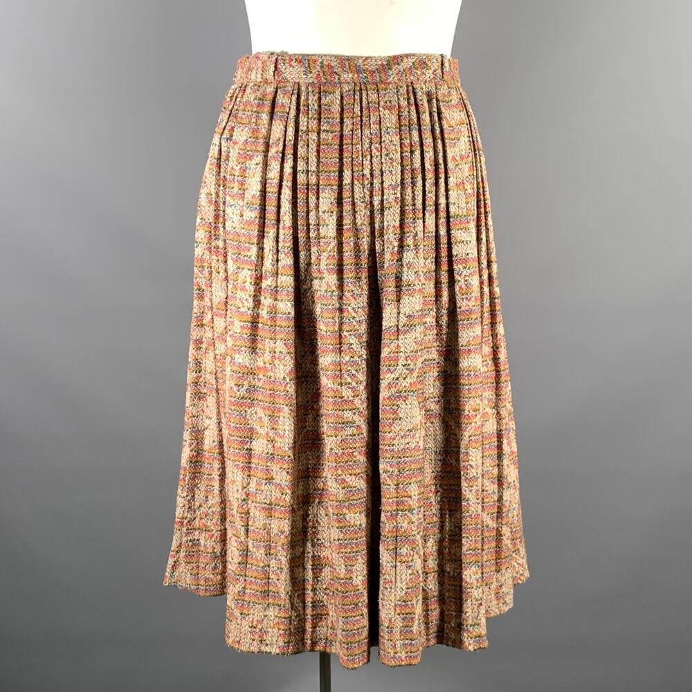 HERMES Size 8 Multi-Color Silk  Wool Pleated Knee-Length Skirt